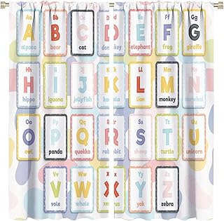 BAEKJIN Kid Curtains Boys Girls School Education Knowledge Alphabet ABC Theme Rod Pocket Blackout Window Drapes 2 Panels Set Home Nursery Library Decor 42x45in