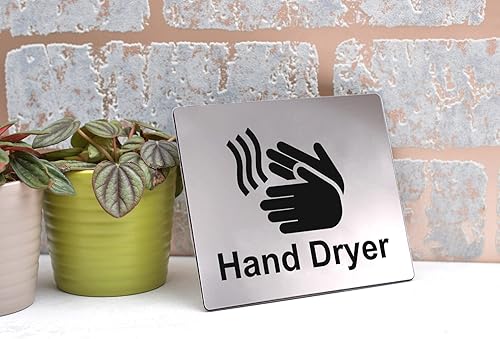 Miniatura 2 de Letrero para secador de manos ¦ Autoadhesivo ¦ Grosor de 1/16 pulgadas (1/16 pulgadas) Parte trasera adhesiva ¦ Plata metálica con grabado negro