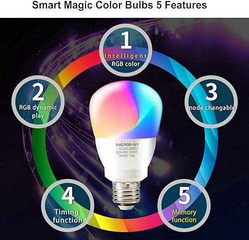 Miniatura 4 de Bombilla LED inteligente de 9 W que cambia de color con control remoto RGB blanco cálidofrío, temporizador, base de tornillo E26 regulable, paquete