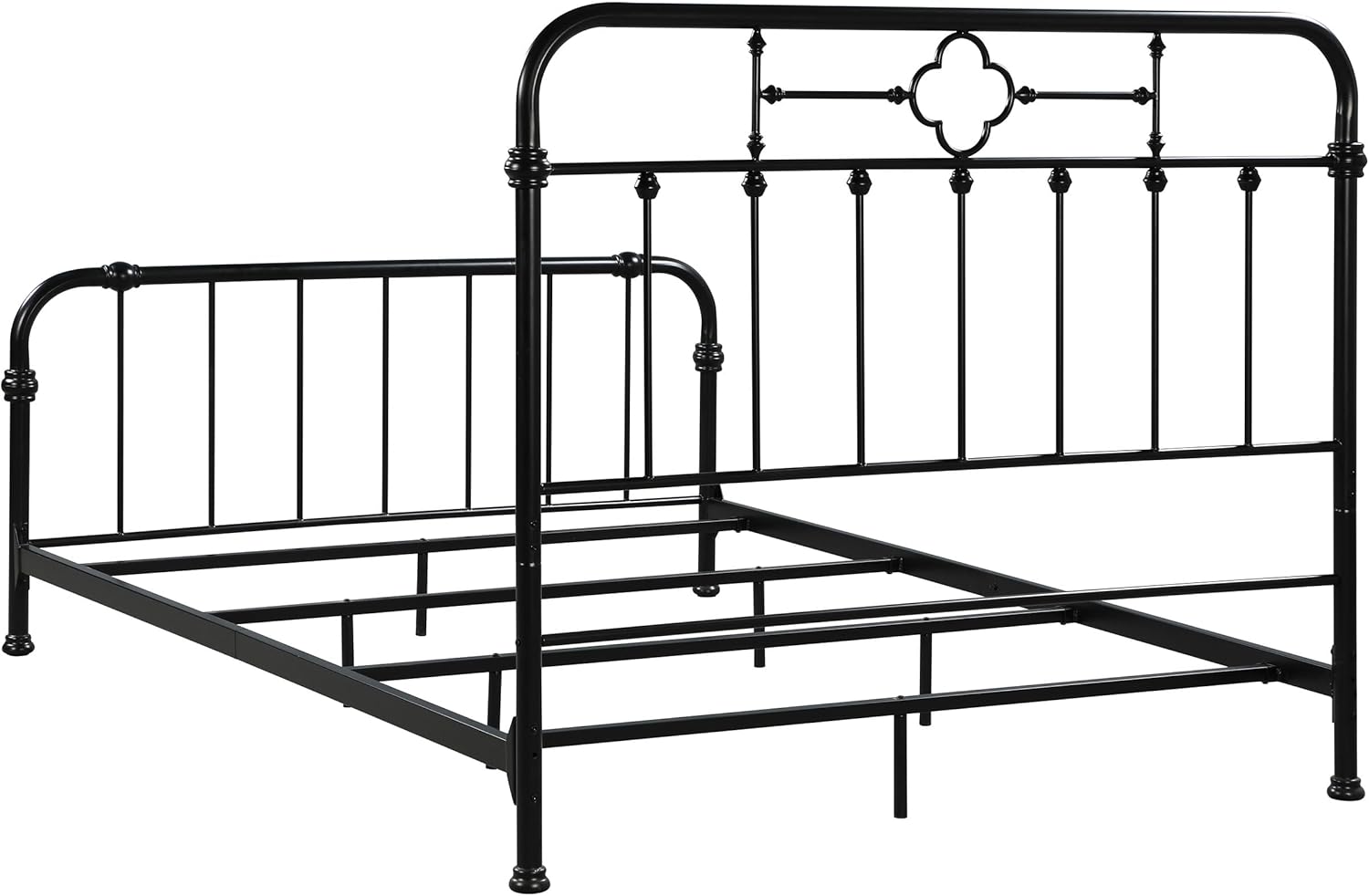 Matte Black Queen Metal Bed with Upholstered Headboard