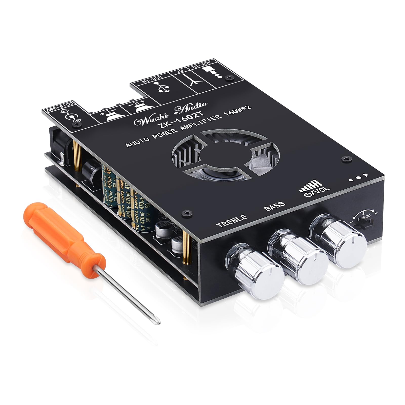 HiFi Verst?rker mit Bluetooth 5.0, ZK-1602T Power Amp f¨¹r Heimlautsprecher 2.0 Kanal 160W+160W Stereo Mini Audioverst?rker Modul TDA7498E Chip mit TB, USB, AUX, DC 15-36V