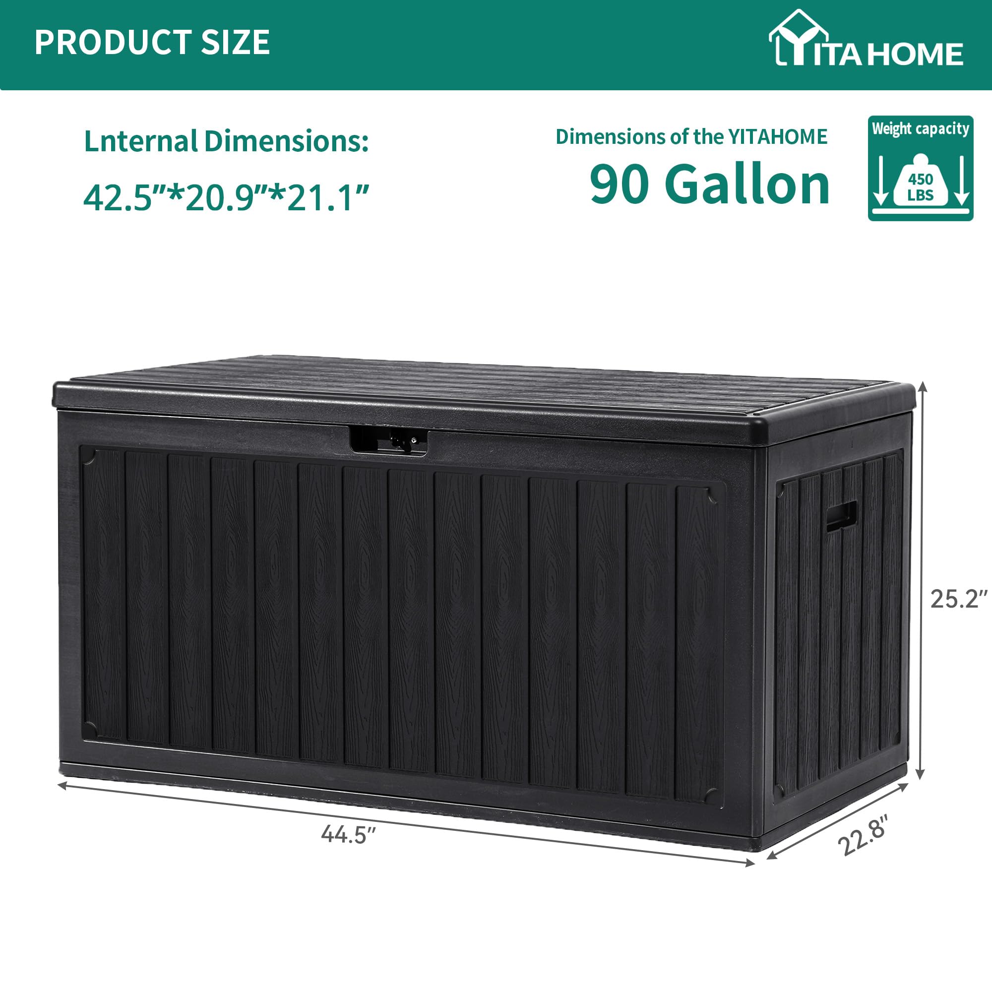 YITAHOME Scatola portaoggetti da giardino 303L, in resina HDPE, con coperchio bloccabile e maniglie laterali, panca portaoggetti impermeabile per mobili da patio, cuscini, attrezzi da piscina e
