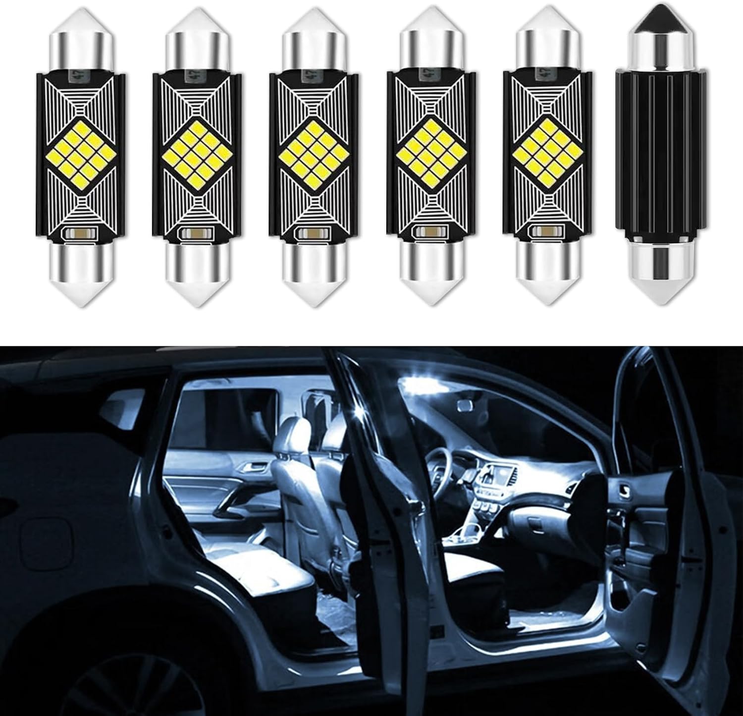 6PCS DE3175 LED Dome Light Bulbs, Extremely Bright 31mm DE3021 6428 6430 7065 1.22inch Led Interior Car Festoon Bulb, Upgraded 400LM 6500K Dome Map Door Lights LED Blub Universal for Most Car