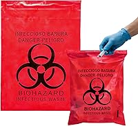 Seadasyoon 100 Pack 9x13in Stick-On Red Biohazard Waste Bags - Infectious Disposal for Medical Clinics, Cars & Home