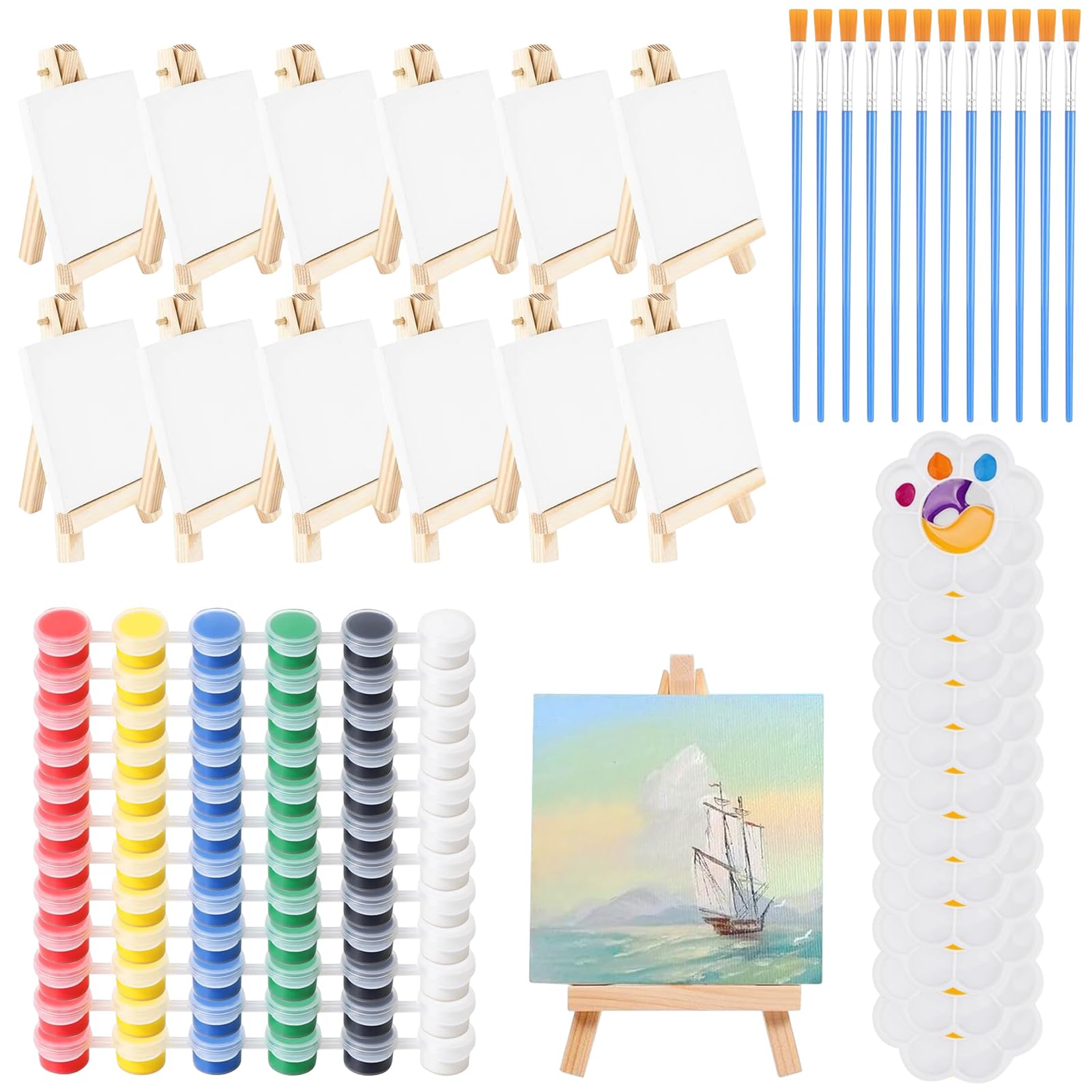 Set di 60 mini cavalletto con tela, set di cornici triangolari, decorazione in legno, accessori da pittura fai da te per principianti e hobby