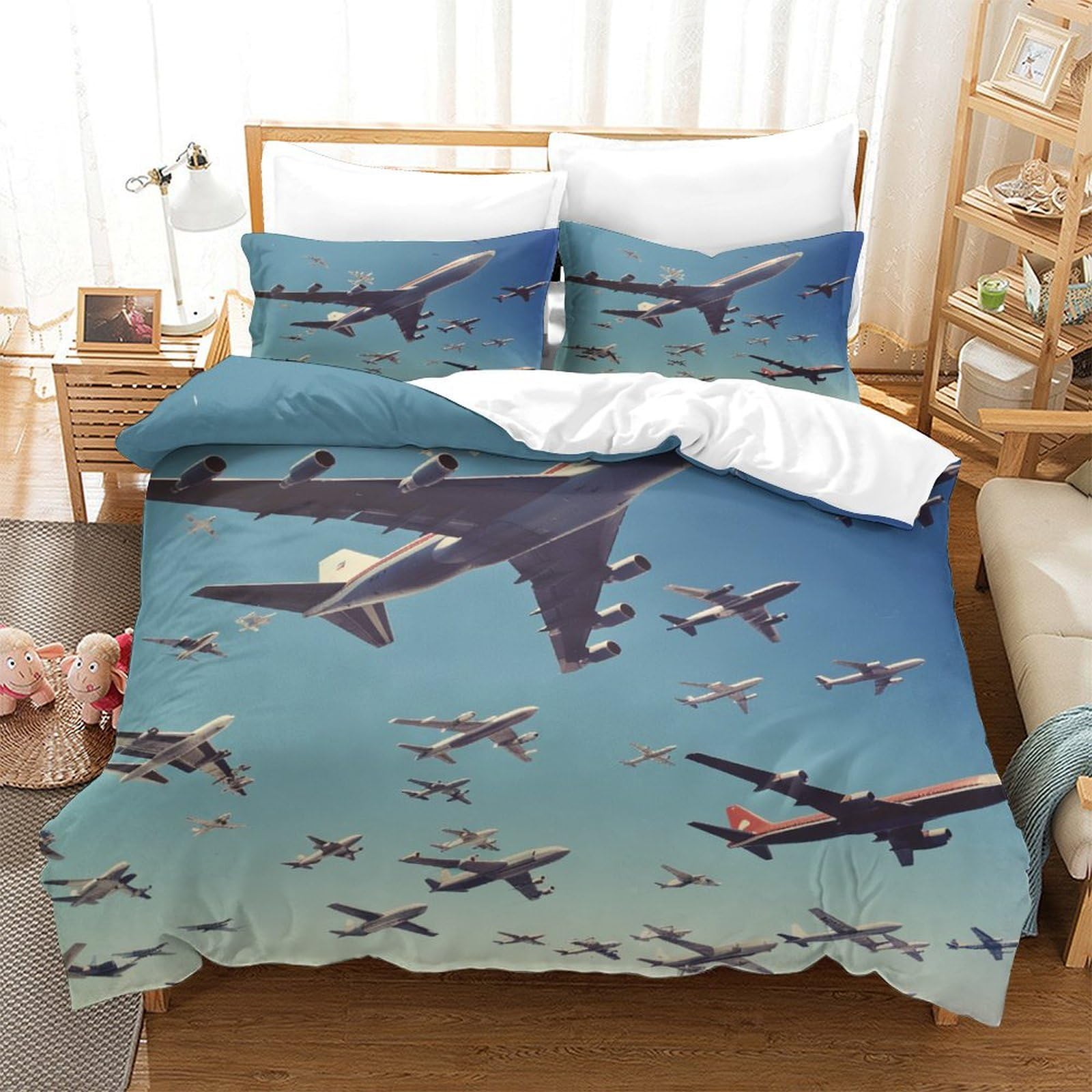 P1S9U7W5Y Aviation Inspired 3D Printed Airplane Duvet Cover Set 3pcs Microfiber Flight Bedding Set King（220x240cm）