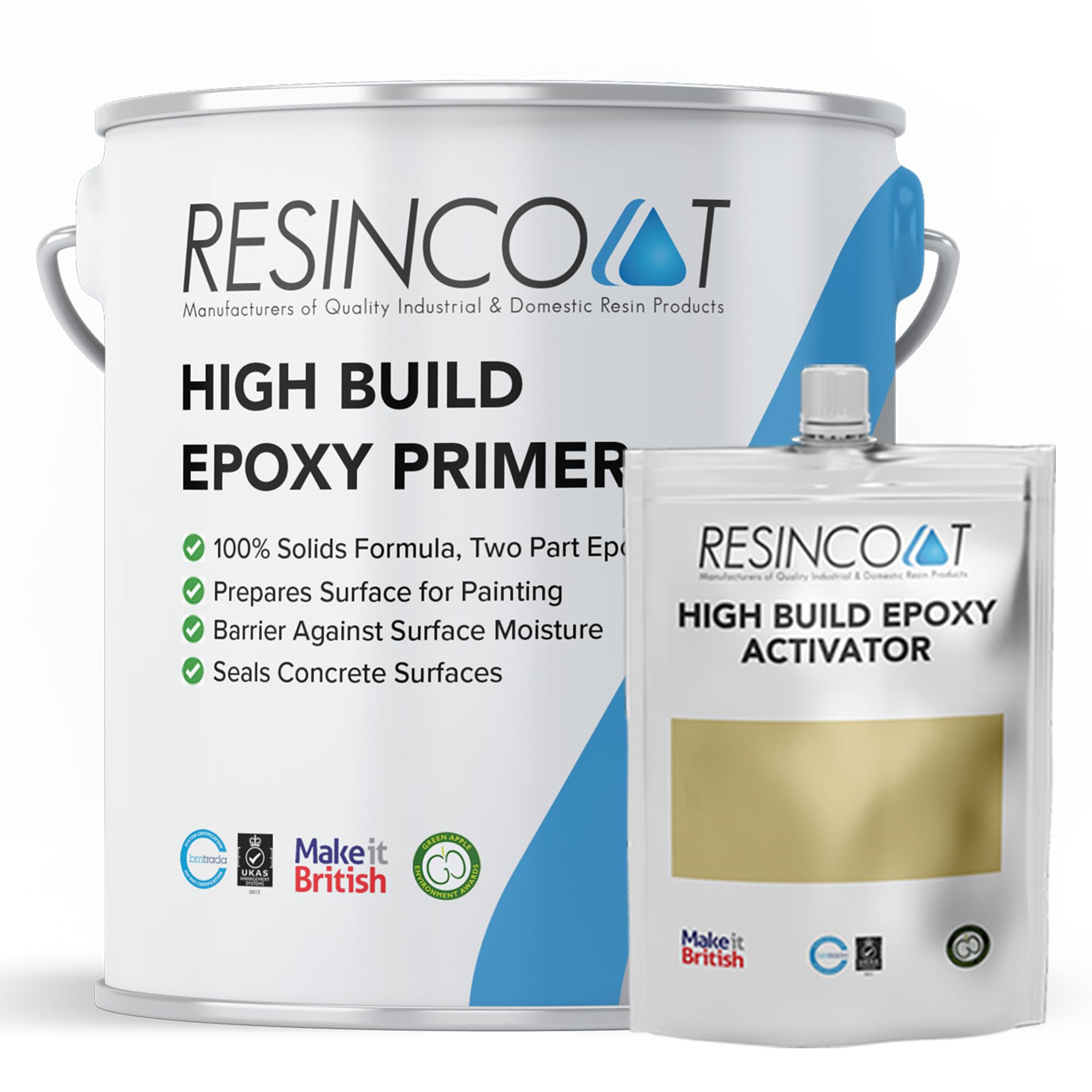 Resincoat High Build Epoxy Primer – 2-Part Priming Coat & Concrete Sealer for Epoxy Floor Systems – Improves Adhesion & Surface Strength – Seals Dusty Concrete – Made in UK - Mid Grey - 1kg