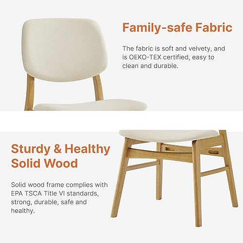 Miniatura 5 de Juego de 2 sillas de comedor de madera, sillas de comedor modernas tapizadas, sillas de cocina de madera de roble macizo de mediados de siglo para