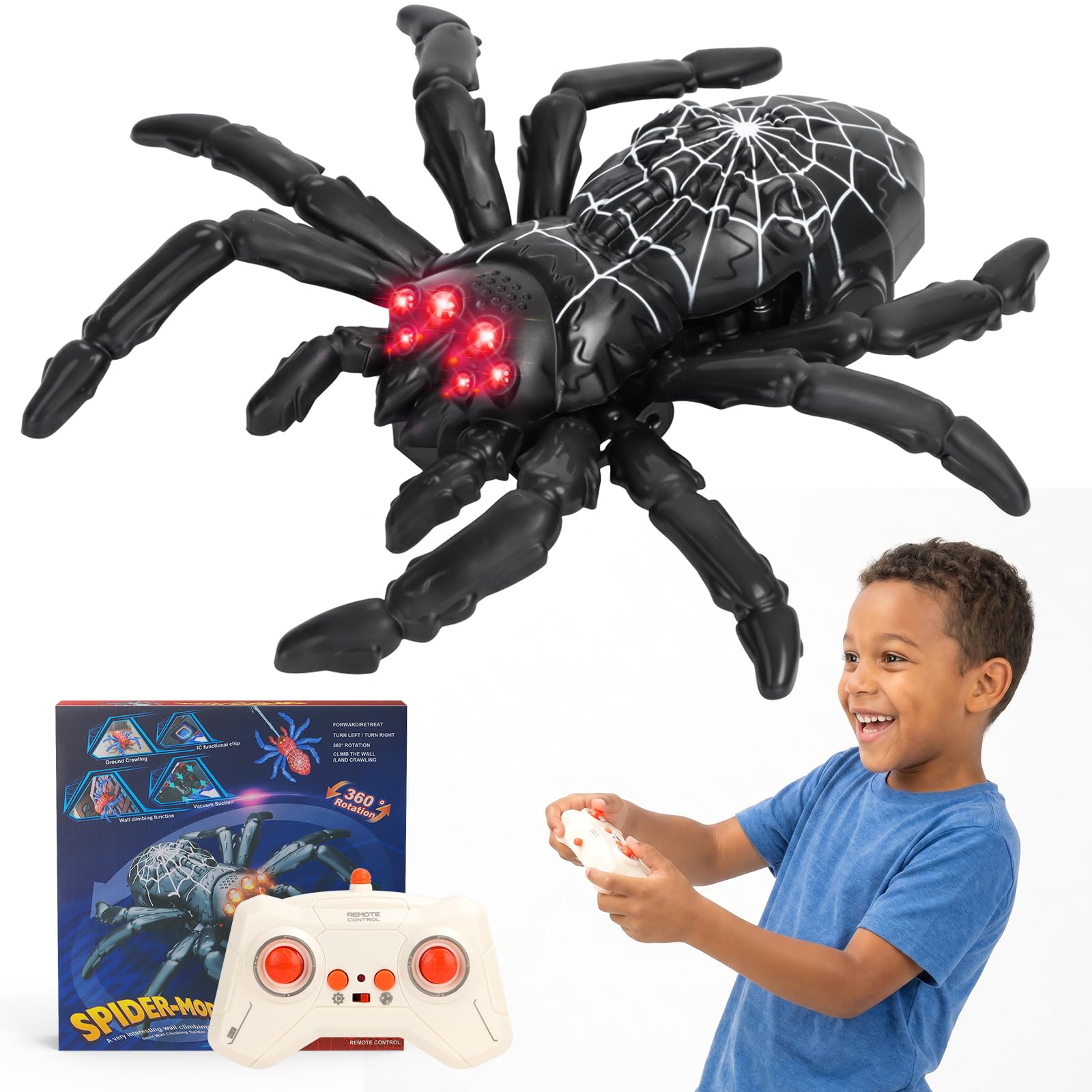 Wall Crawling Spider Remote Control Wall Climbing Spiders Rechargeable Robot Climbing Spider RC Wall Crawler Spiders Robot Remote Control Crawling Spiders Gift for Teens Boys Girls Adults, Black