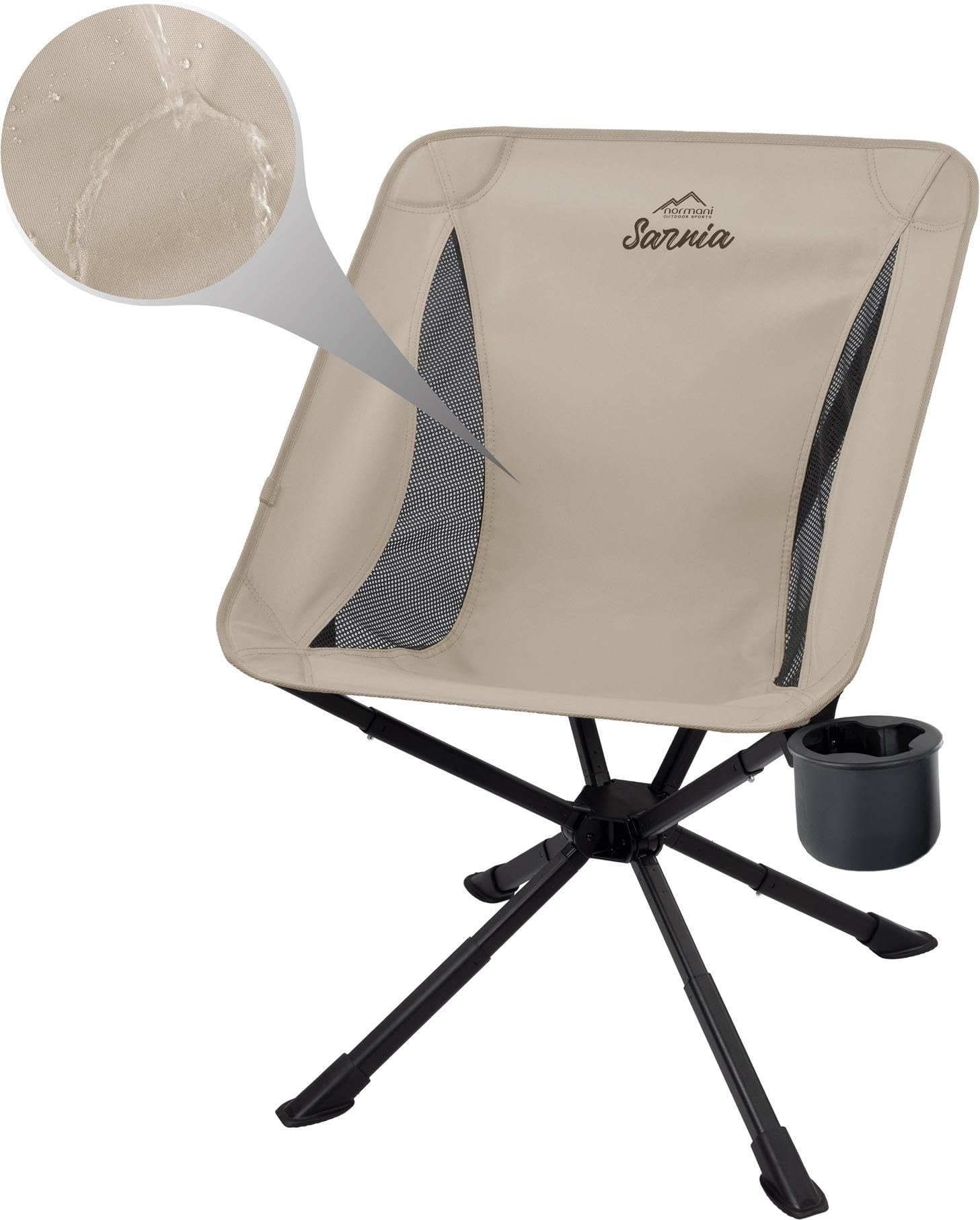 normani Leichter Camping Klappstuhl Angelstuhl - extra stabil mit Getränkehalter und kleinem Packmaß Grau-Beige OneSize
