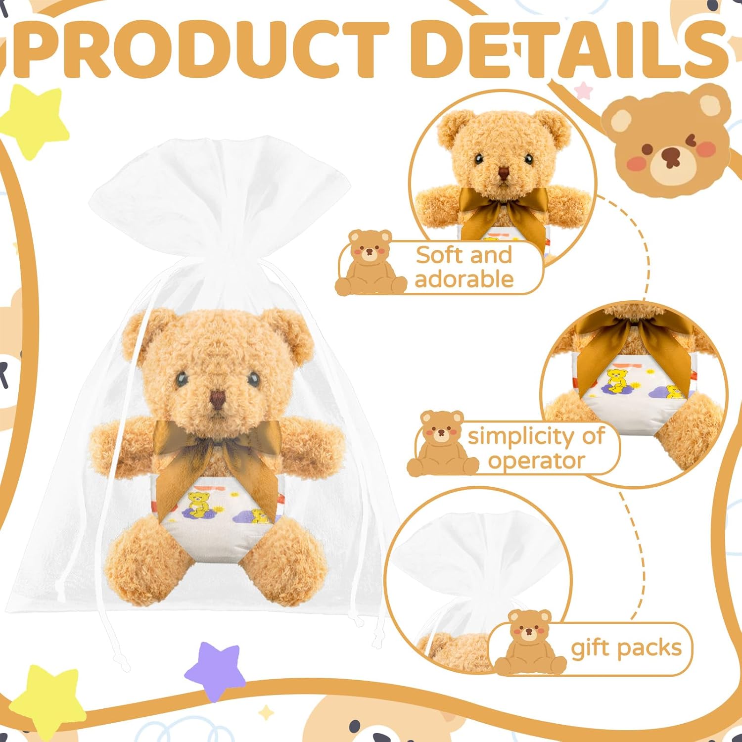 32 Pcs Baby Shower Games Bear Blindfolded Diaper Changing Games Kits with Bear Eye Mask Diapers for Baby Shower Winner Prizes Gifts Bear Party Decoration