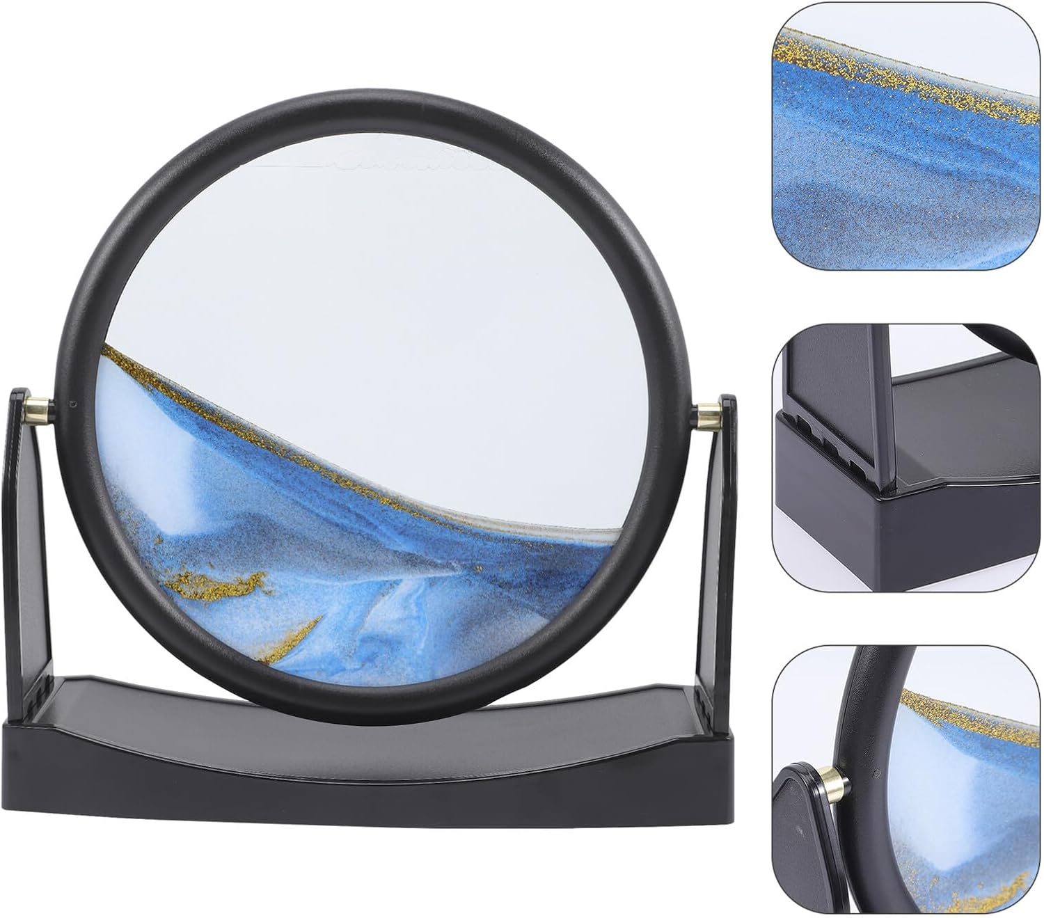 KICHOUSE Rotating Base Quicksand Art Painting Sandscape Ornament with Blue Frame 250x60x250mm, Moving Sand Art Desktop Decor for Living Room and Office