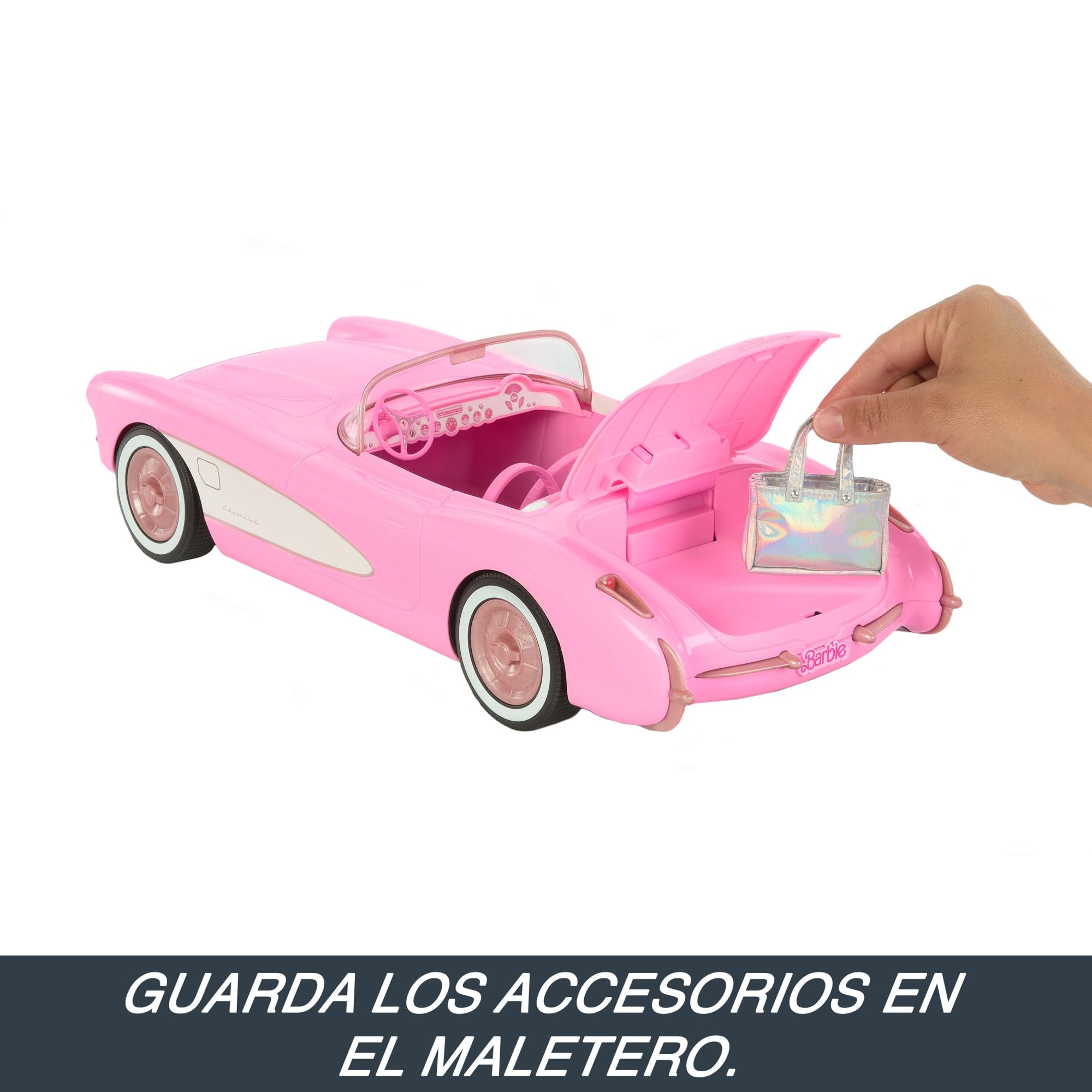 Hot Wheels Barbie Corvette, Coche de Juguete teledirigido con Pilas de la película, Capacidad para Dos muñecas y el Maletero se Abre, +4 años (Mattel HPW40)