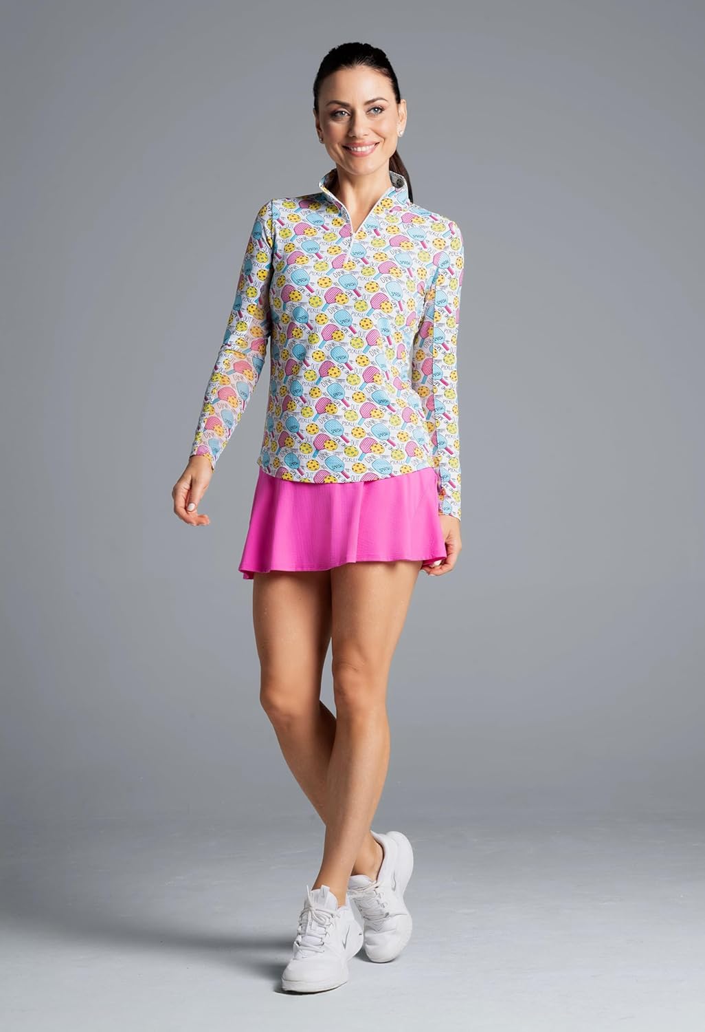 IBKUL Athleisure Wear Sun Protective UPF 50+ Icefil Cooling-Game On Print Long Sleeve Mock Neck Top-10938