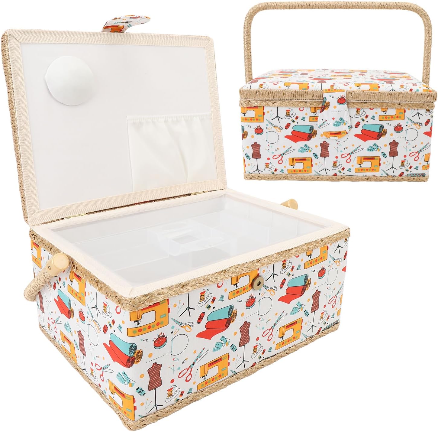 Removable Plastic Sewing Basket with Needle Lock for Easy Needle Storage, Sewing Organizer Box for Hobby Sewing Enthusiasts, Fabricplastic Material