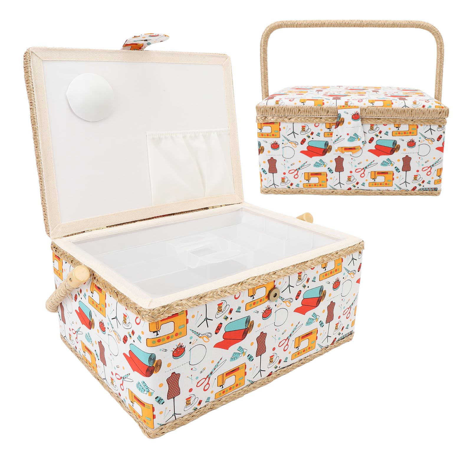 Panier à Couture, Boîte de Rangement de Couture Portable de Grande capacité avec Plateau en Plastique Amovible, pour L'organisation des Essentiels de à Domicile et en