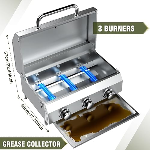 Miniatura 6 de Bestfire Parrilla de gas de mesa de 3 quemadores, parrilla de propano portátil de 30,000 BTU con rejillas gruesas de alta resistencia y perillas de