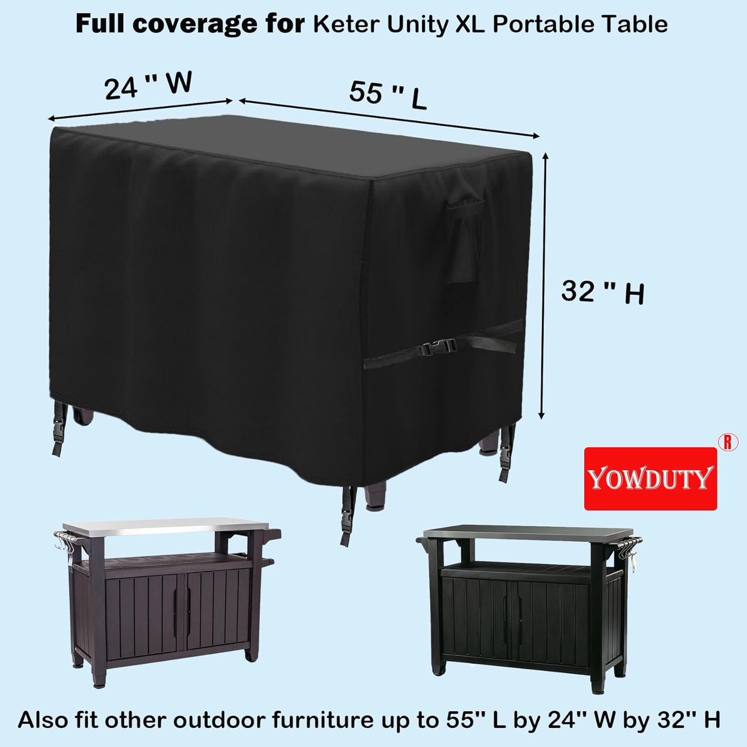 Outdoor BBQ Prep Table Cover 52 Inch For Keter Unity XL Serving Table, Waterproof Heavy Duty 600D Patio Grill Prep Table Cover, 55'' L x 24'' W x 32'' H