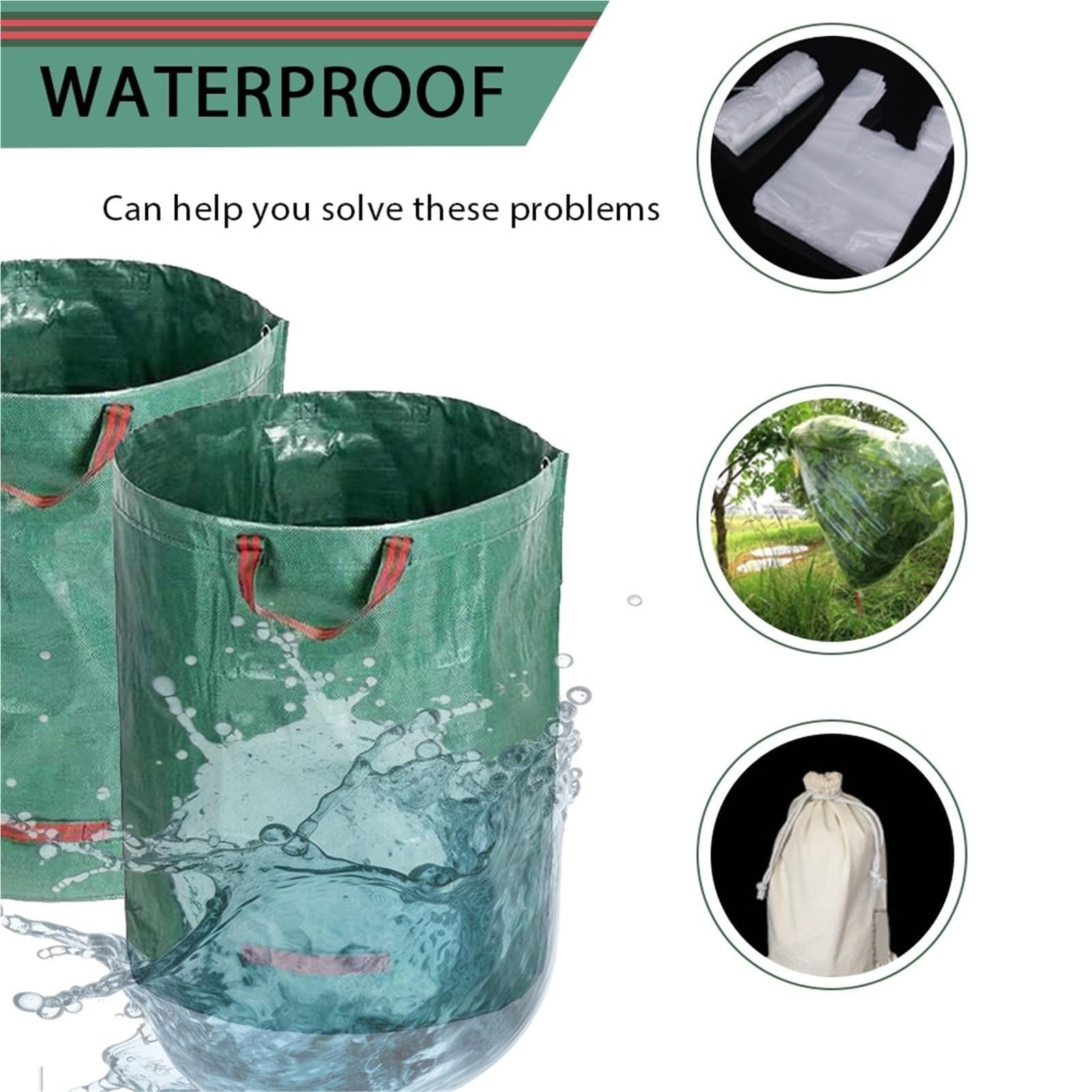Bolsa de almacenamiento de hojas resistente, contenedor de basura de jardín de gran capacidad, impermeable, plegable, bolsa de basura para exteriores, para hojas y basura, 300 L