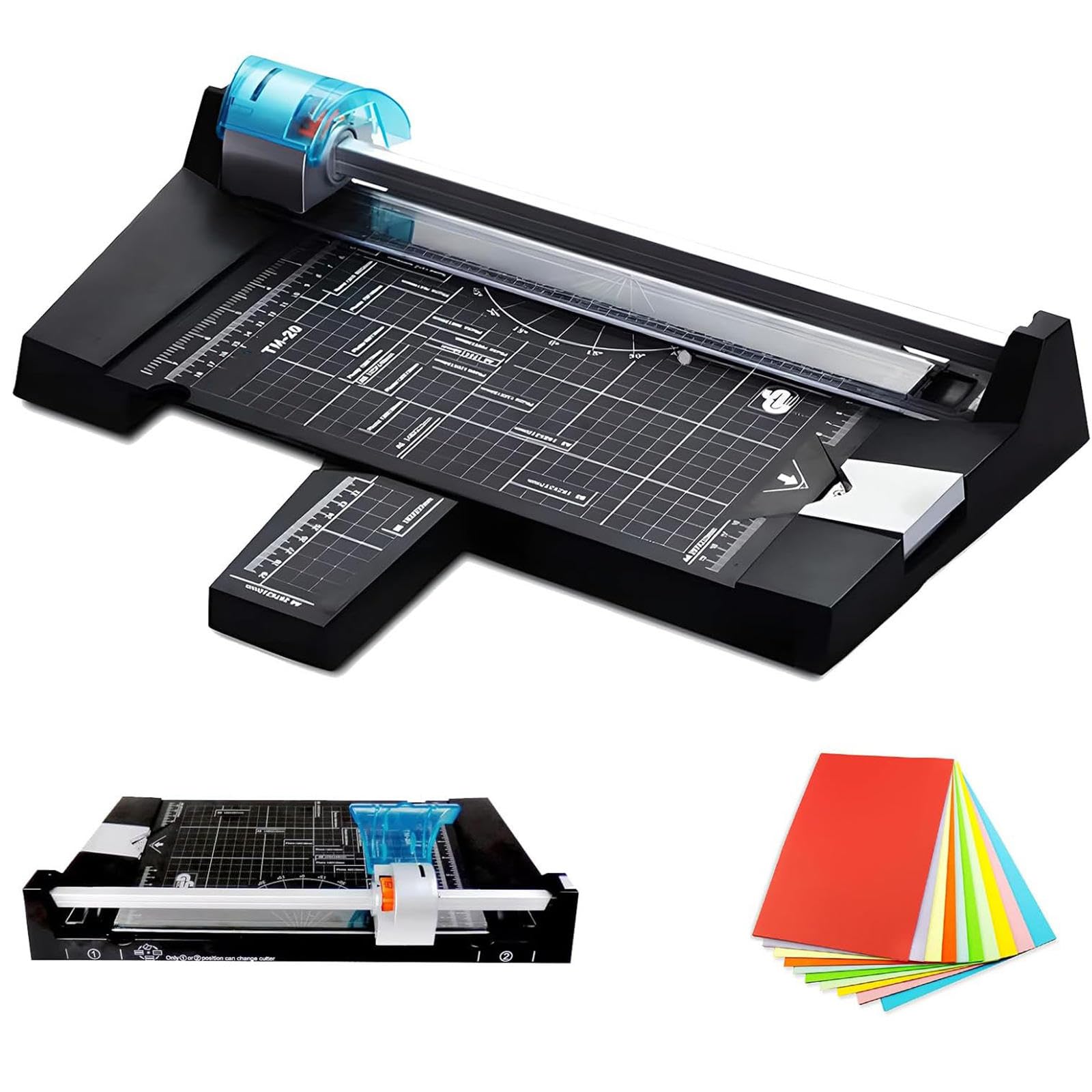 Taglierina rotativa resistente, tagliacarte manuale A4 per linee dritte/ondulate/punteggiate/pieghe, perfetto per carta fotografica, film, carta da ufficio, PVC