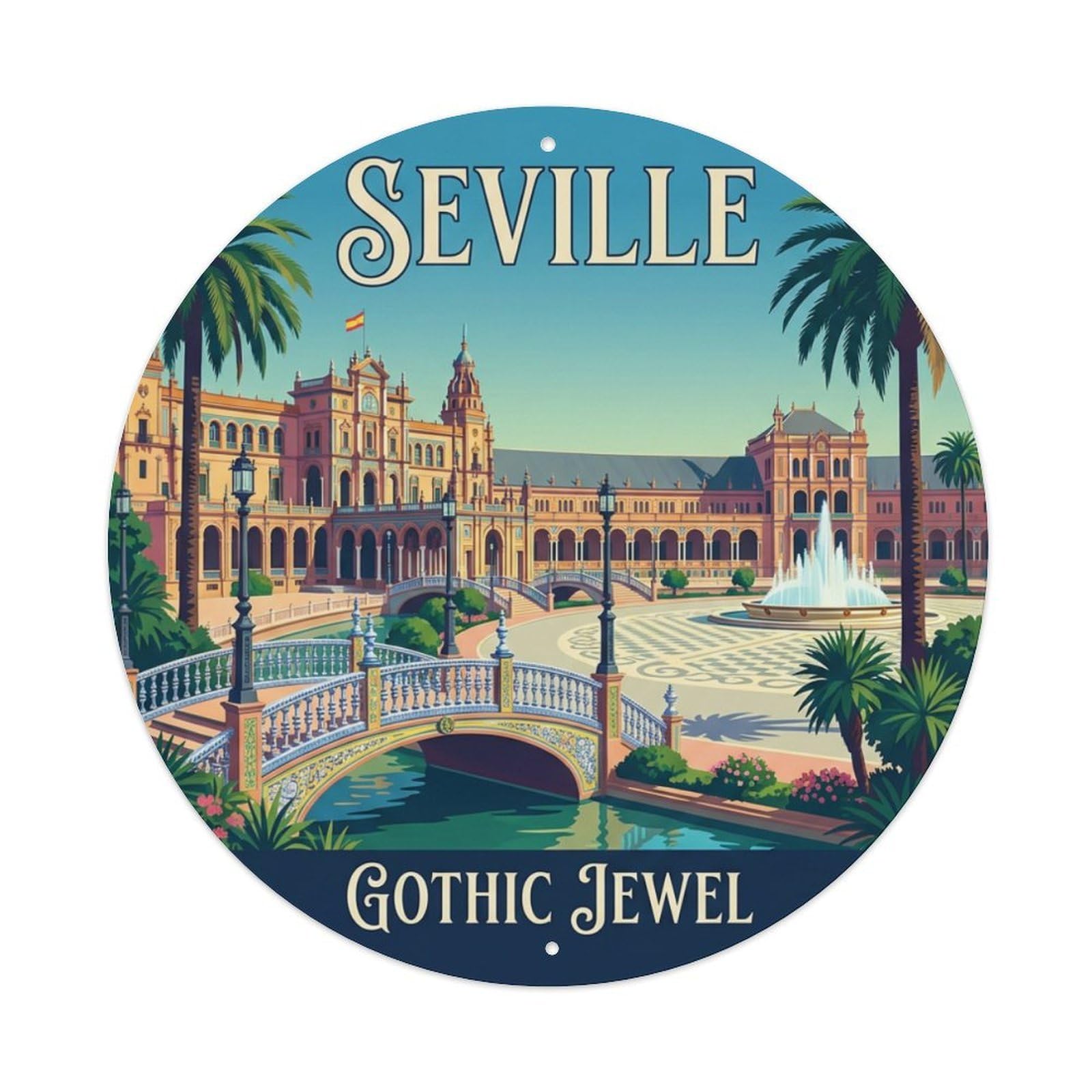 Vintage Travel Seville Spain Natives Metal Tin Sign