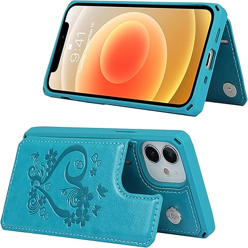 Miniatura 5 de iCoverCase Funda compatible con iPhone 12 Mini Wallet con tarjetero para mujer, bloqueo RFID en relieve de piel sintética con correa de muñeca de