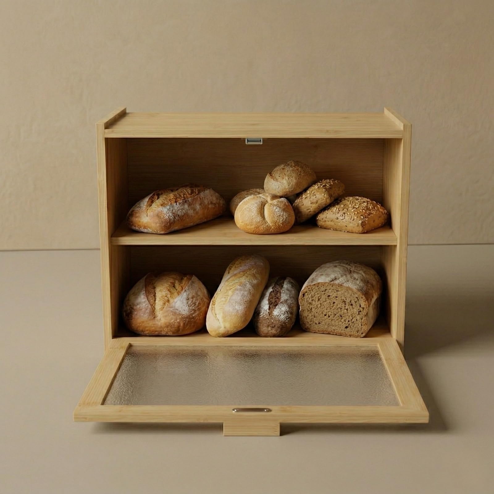 Panera de bambú DOPPIO, 17 x 40 x 31 cm, dos estantes