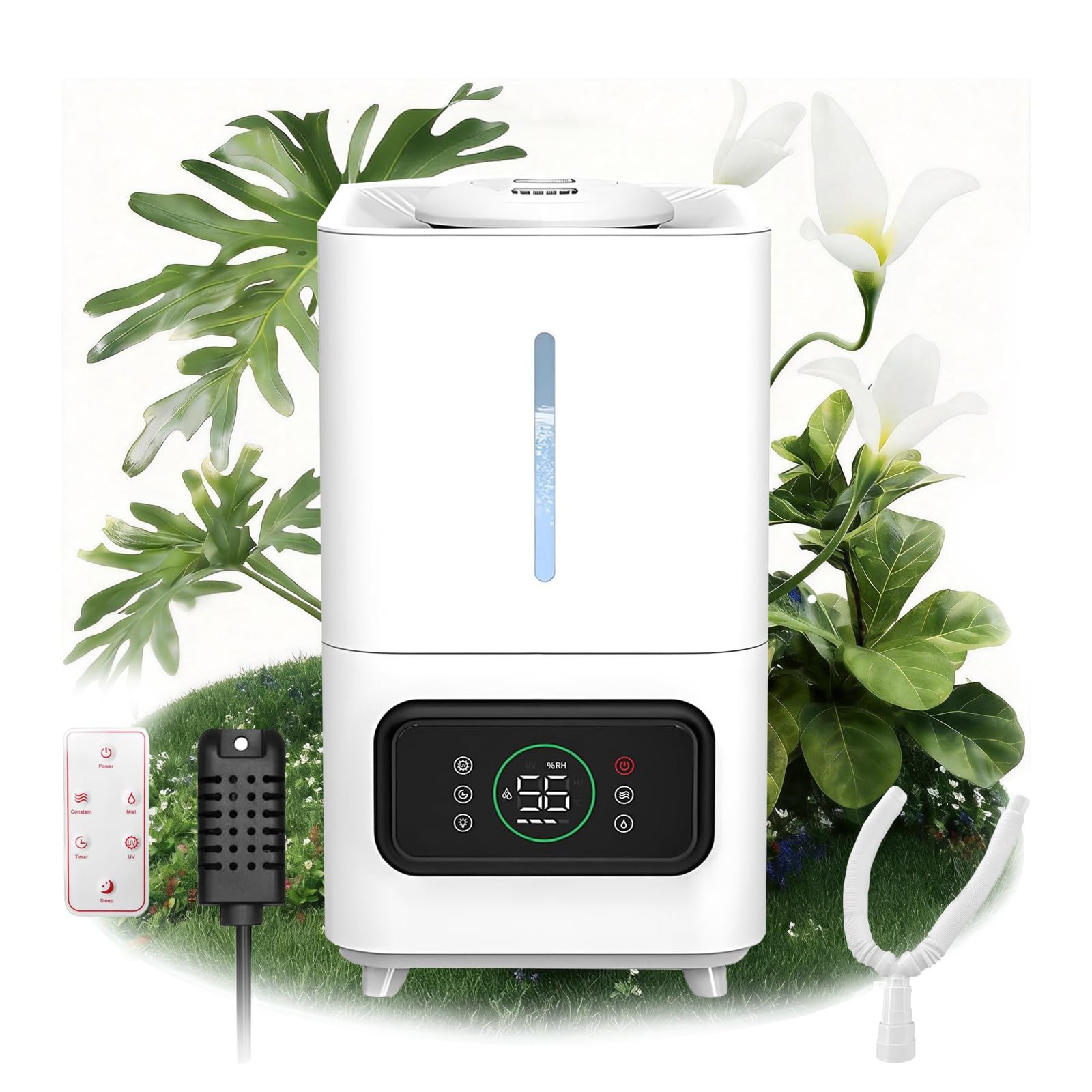 Humidificador de Aire para Plantas, Humidificador Ultrasónico Inteligente de llenado Superior con Humedad Ajustable y Temporizador