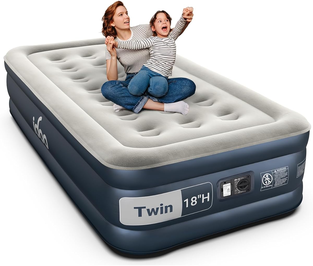 iDOO Twin Air Mattress with Built in Pump, 18" Raised Compact Blow up Mattress, Inflatable Mattress for Camping Guest Home, Portable Travel Air Bed, 2-Min Quick Inflation Deflation, Colchon inflable