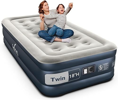 Miniatura 15 de iDOO - Colchón de aire tamaño Queen con bomba integrada, colchón inflable elevado de 18 pulgadas, cama de aire portátil de cuatro cámaras mejorada,