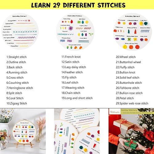 Miniatura 3 de Yixhua Juego de 3 juegos de bordado de práctica para principiantes, kit de punto de cruz para adultos con patrón de bordado a mano con instrucciones