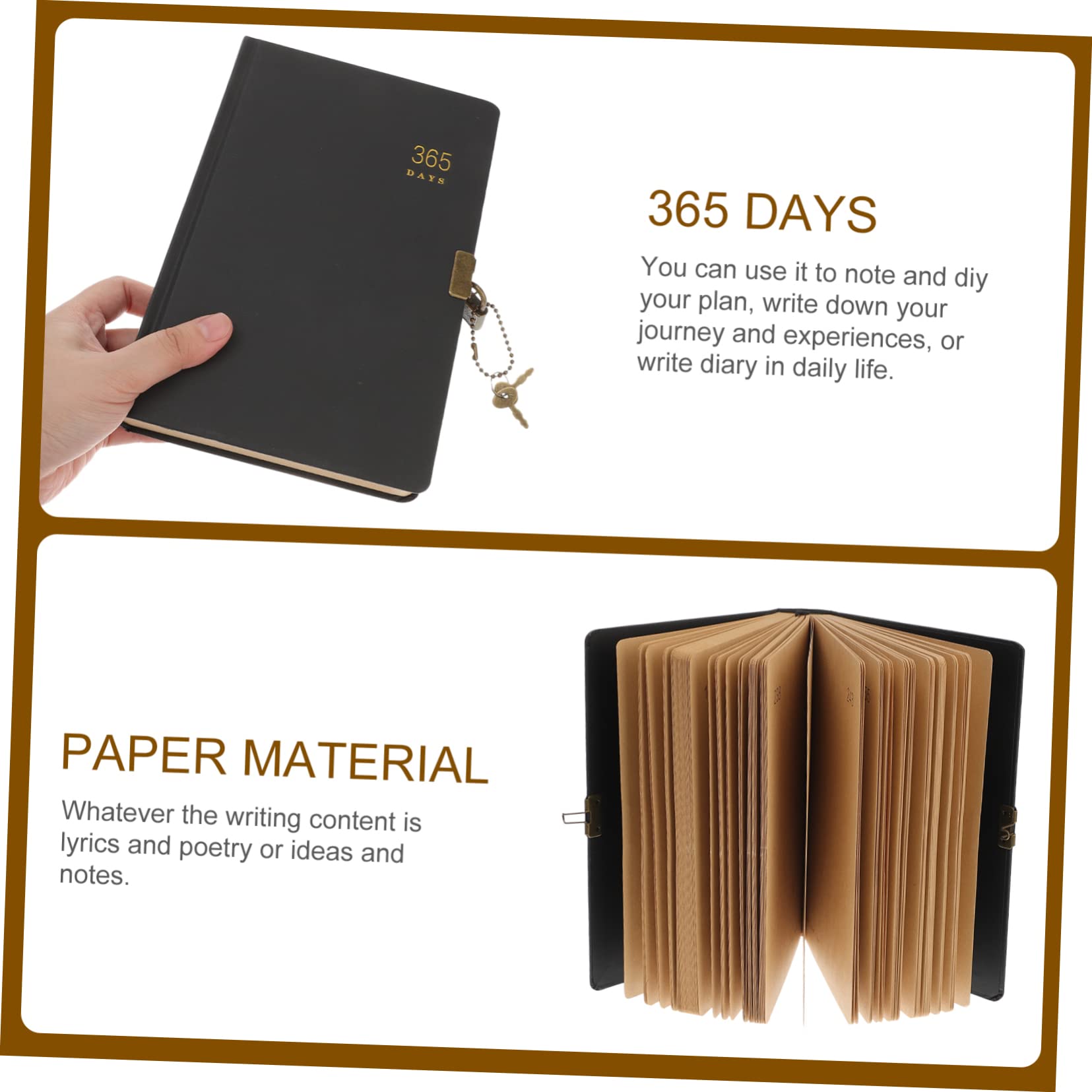STOBOK Diario Personale con Lucchetto, Quaderno 365 Giorni in Carta, Portatile, per Scuola e Ufficio Stili multipli