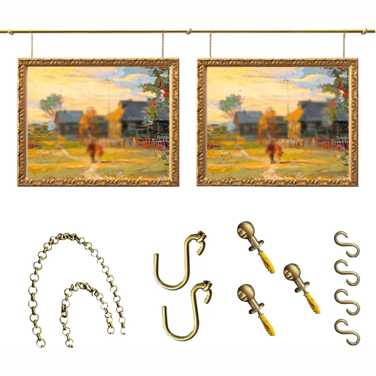 Zhoudong Picture Rail Hanging System Brass, French Style Art Display Track, Gallery Rail, Metal Picture Hangers Wall Decor, Frames Display Gallery Set(43.3in)