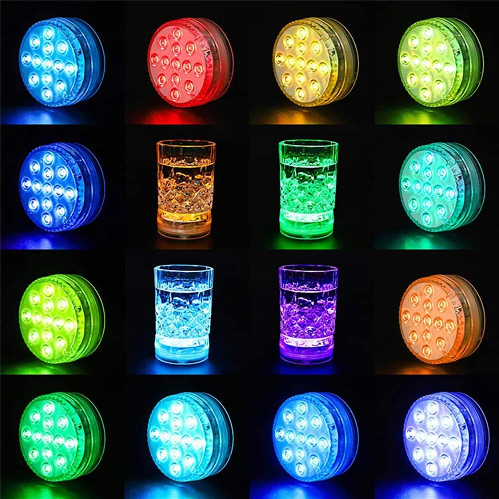 RVB sous-Marin USB Lumières LED Submersibles magnétiques Rechargeables Lumières de Piscine imperméable des lumières de Piscine for Vase d'aquarium (Emitting Color : 1 Controller 10 Lamp)
