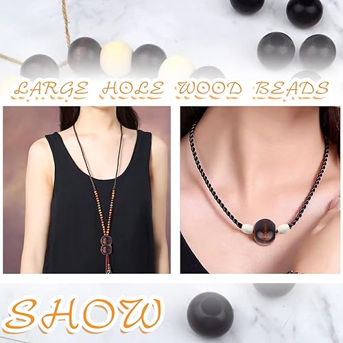 Miniatura 5 de 30 cuentas redondas de madera de 0.98 pulgadas (0.984 in), cuentas espaciadoras de madera natural, cuentas sueltas de macramé con agujero grande de