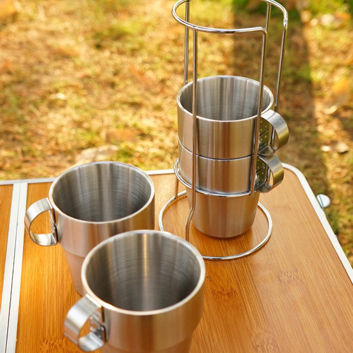 LALAFINA Tazas Térmicas de Acero Inoxidable de Doble Capa para Café, Set de 4 Unidades, Anti-quemaduras y Portátiles, Ideales para Actividades al Aire Libre