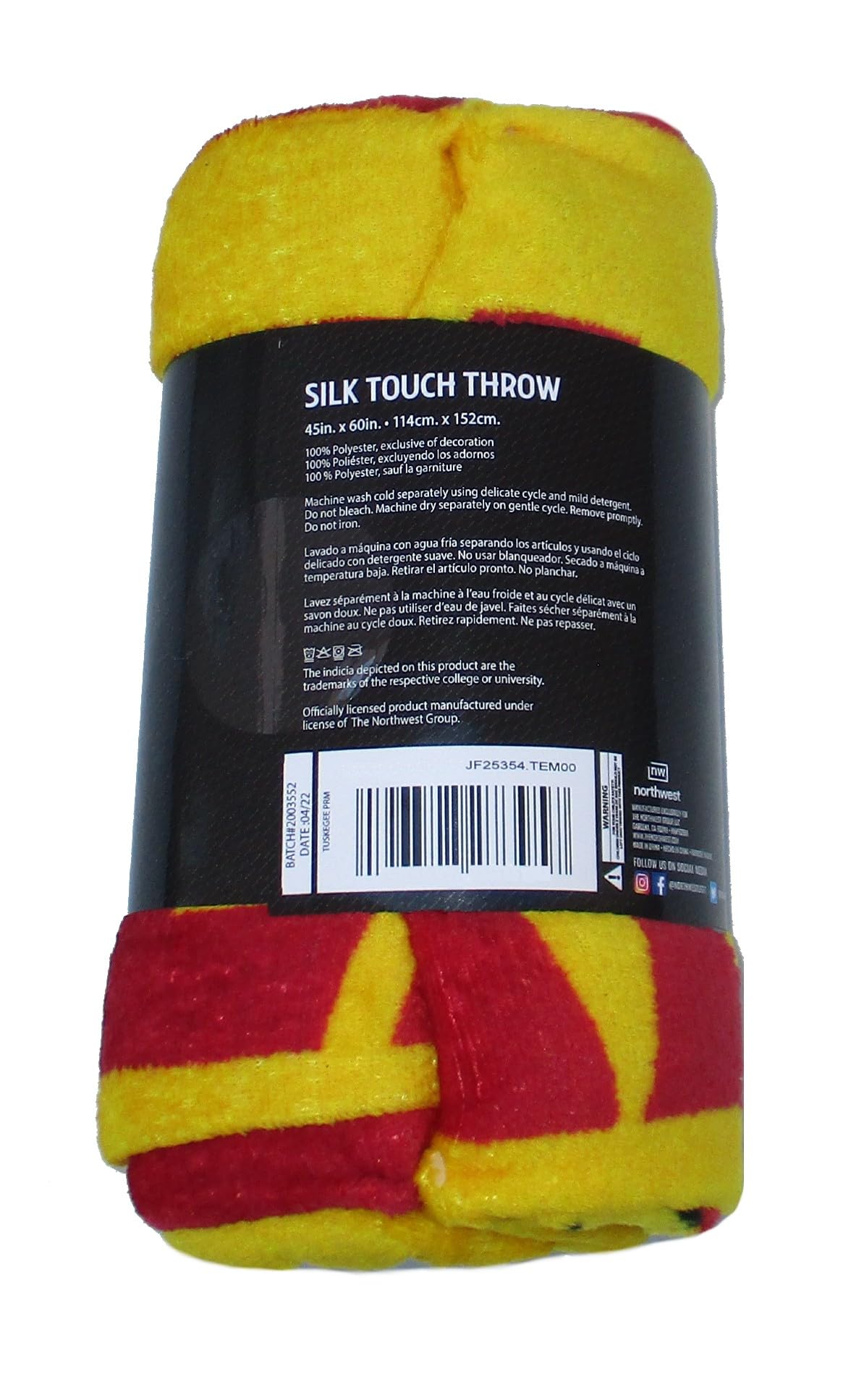 VF Tuskegee Golden Tigers Fleece Throw Blanket 45