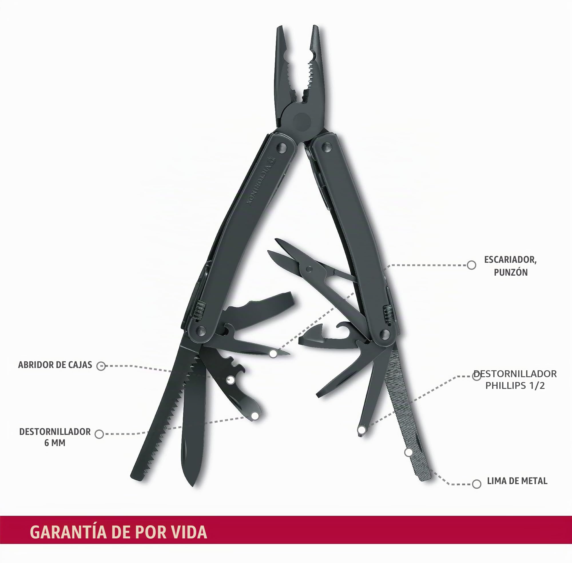 Victorinox Swisstool Spirit XBS, Navaja multiusos suiza, 105 mm, Negro Bruñido