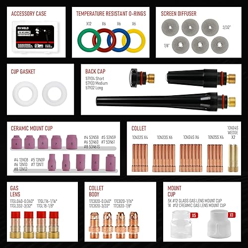 Miniatura 8 de RX WELD Antorcha de soldadura TIG, 49 piezas, lente de gas #10 Pyrex vidrio Copa Kit para WP-171826 (49 piezas)
