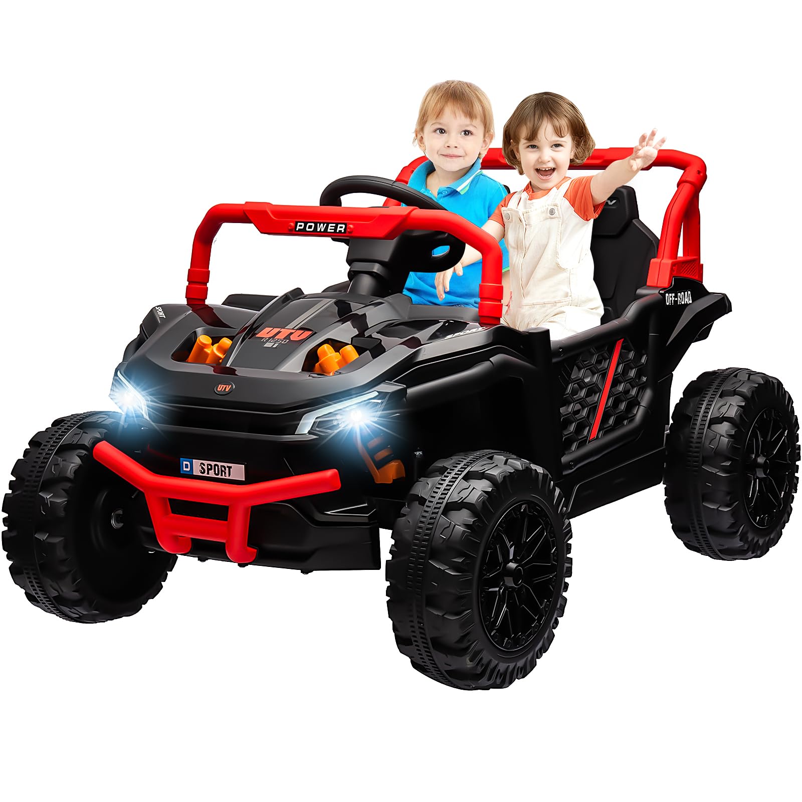 Sesslife12V 2 Seater Kids Ride on UTV Electric Off-Road UTV Truck with Remote Control, LED Lights, MP3 Music & 2 Speed, Electric Car for Kids Aged 3-6 Years (Black)