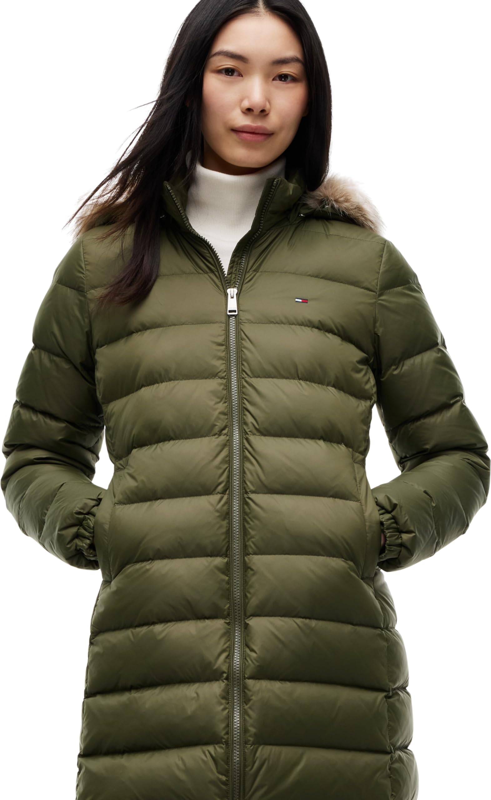 Tommy Jeans Damen Tjw Essential Daunenmantel mit Kapuze Dw0Dw18864 Puffermantel, Grün (Dark Greenery), XS