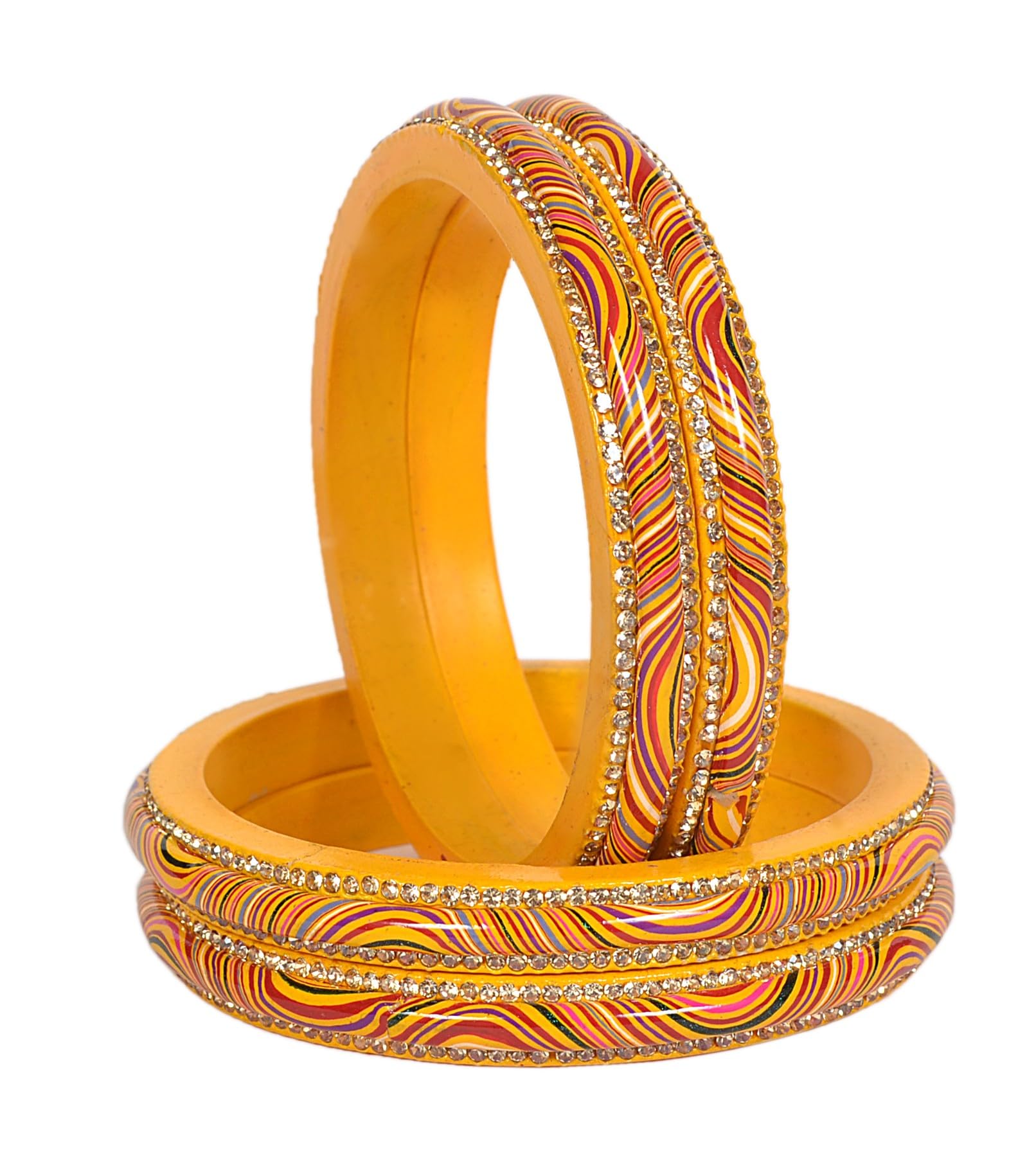 Swara Creations Lac | Lah | Lakh bangle/Kada set for woman Lahthi | Lehthi set Traditional Rajasthani Kade Set Zircon work for Women and Girls (4pcs)(408)