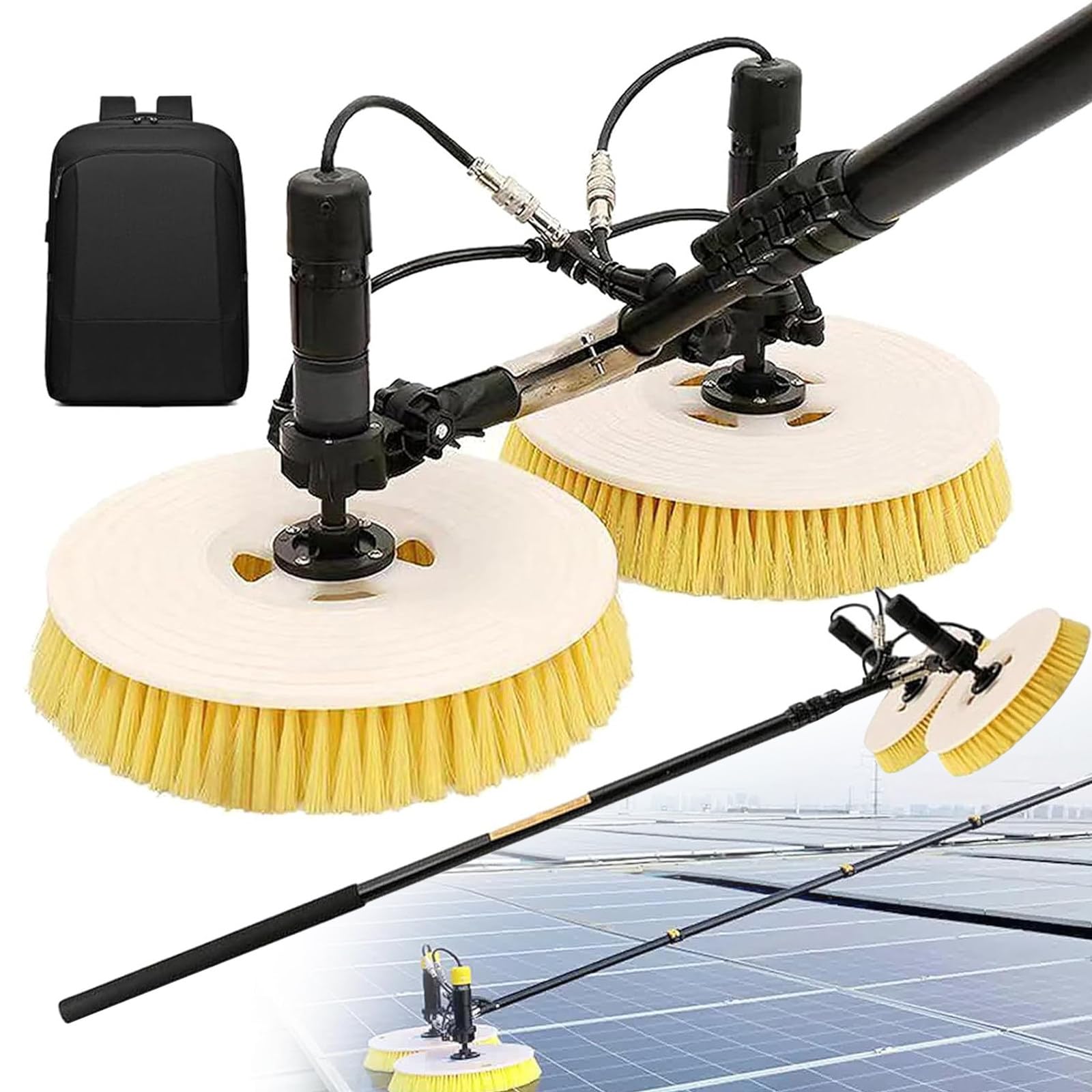 AYCDL Solar Panel Cleaning Tool Kit - Automatic Double Head Brush with Telescopic Water Fed Pole,Lithiumbattery-5.5m
