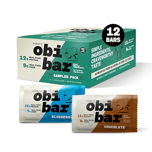 Bobby's obi bar Sampler - Proteína y fibra de alimentos reales  Fibra de avena saludable para el corazón  Reemplazo de aperitivos o comidas  6