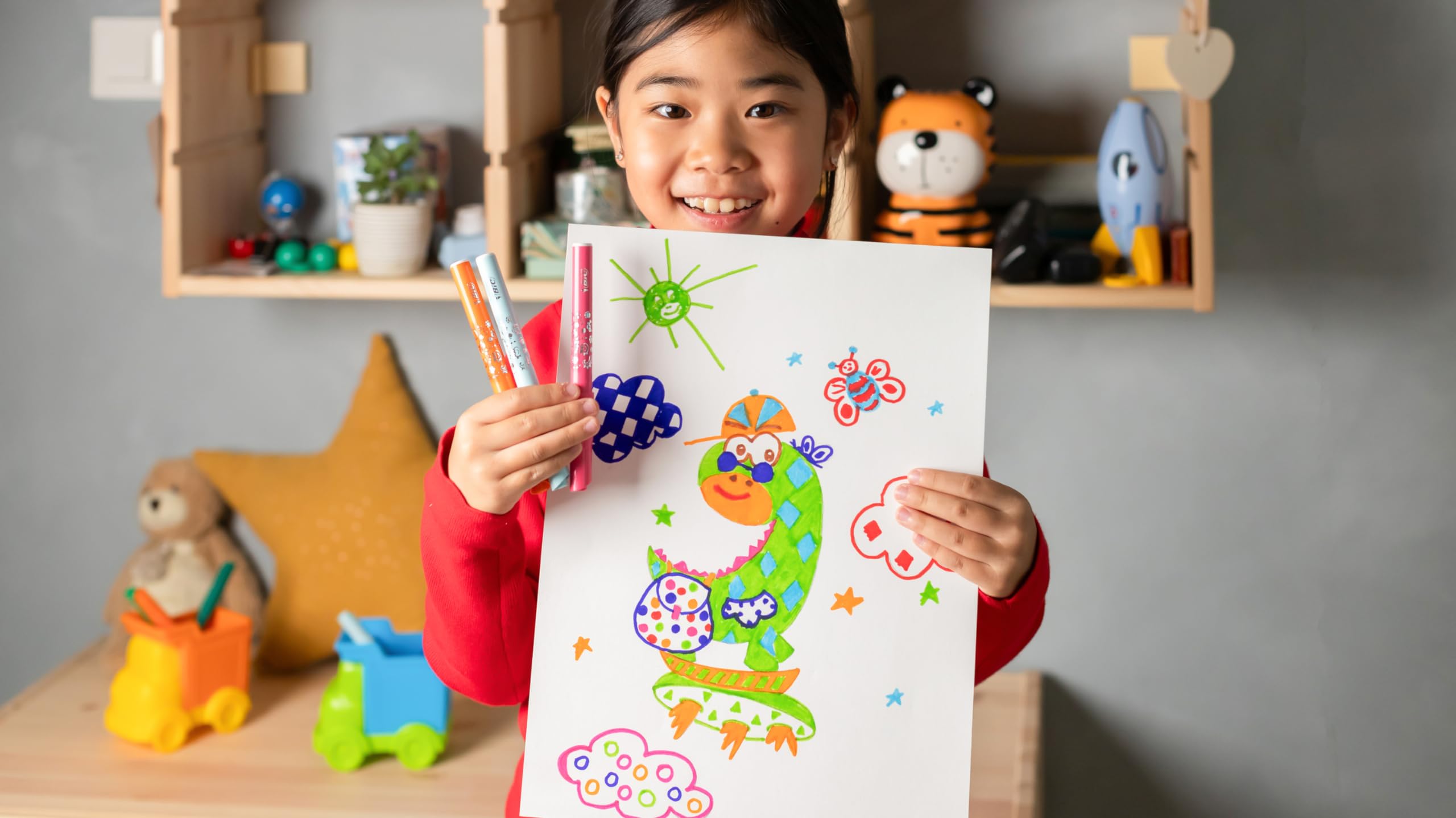 BIC Kids Visacolor XL Feutres de Coloriage à Pointe Large, Lavables, Encre à base d'eau, Pot de 48
