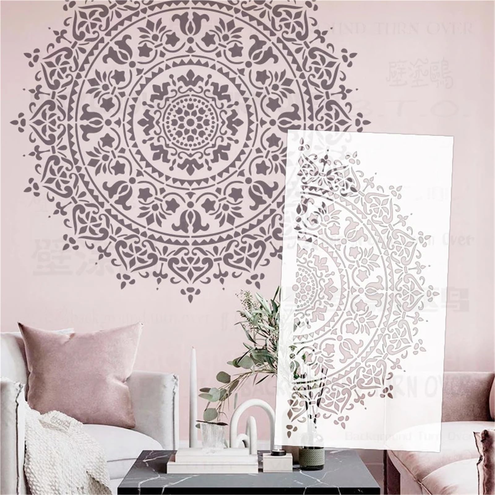 Wandvorlage für die Malerei, Wandschablone for Malen, Kitt, Zielvorlage, Mandala, große runde Blume, mehrere Größen(S 50cmX50cm - A)
