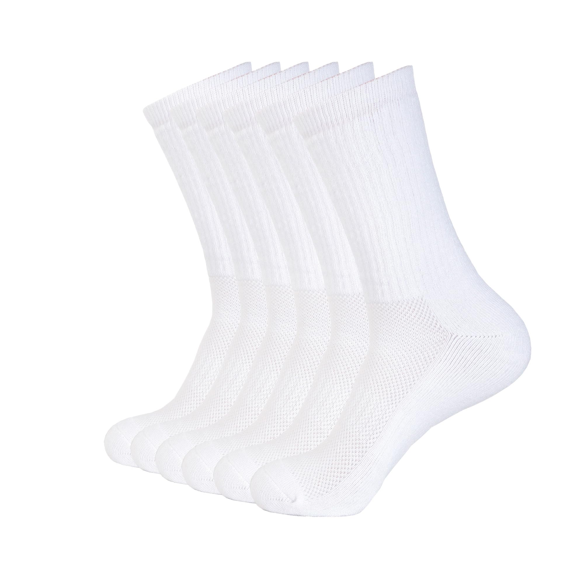 6 Pack Athletic Performance Crew Socks For Men and Women - Soft Cotton Blend with Moisture Wicking, Arch Support