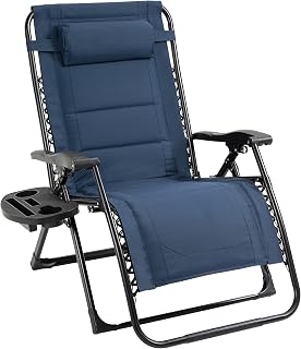 Outsunny Zero Gravity Lounger Chair, Padded Folding Reclining Patio Chair with Cup Holder, Detachable Headrest, Extra Wide Seat, 400 LBS Weight Capacity for Poolside, Camping, Blue