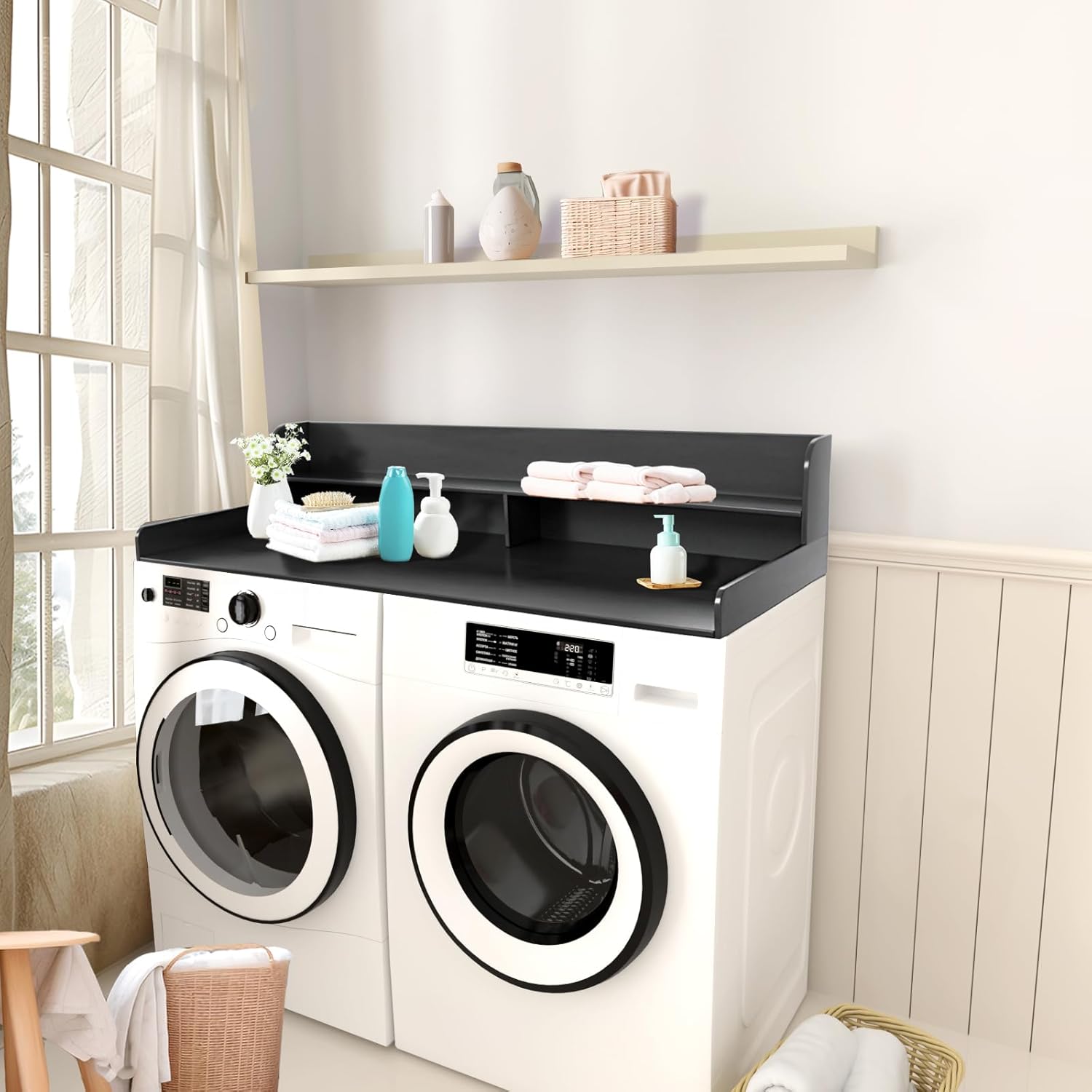 2-Tier Washer and Dryer Countertop Shelf, White Laundry Topper with Non-Slip Pads, Laundry Room Storage & Organization for Small Apartment Kitchen