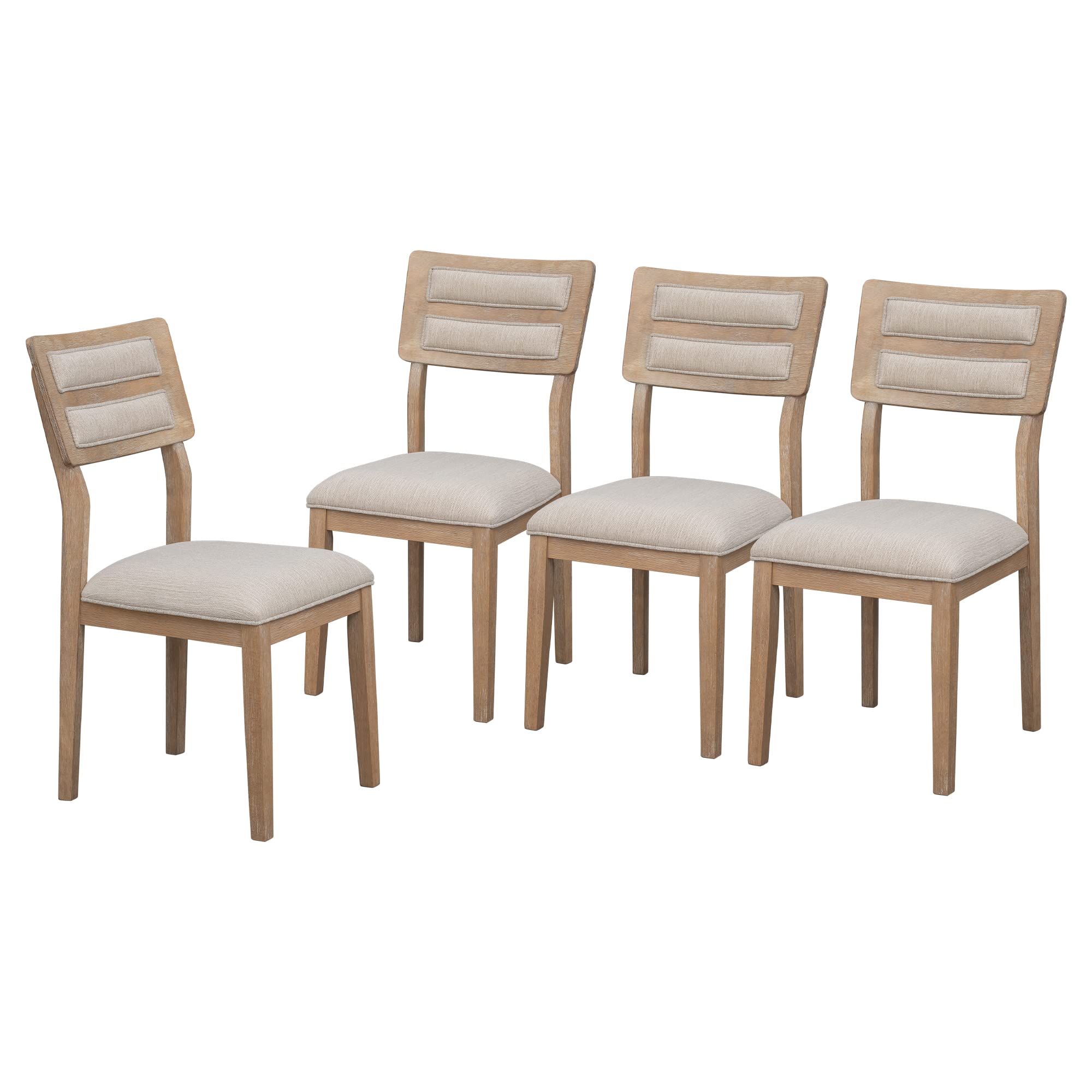 Aprilsoul 4pc Classic 4 Upholstered Chairs Natural Wood Wash